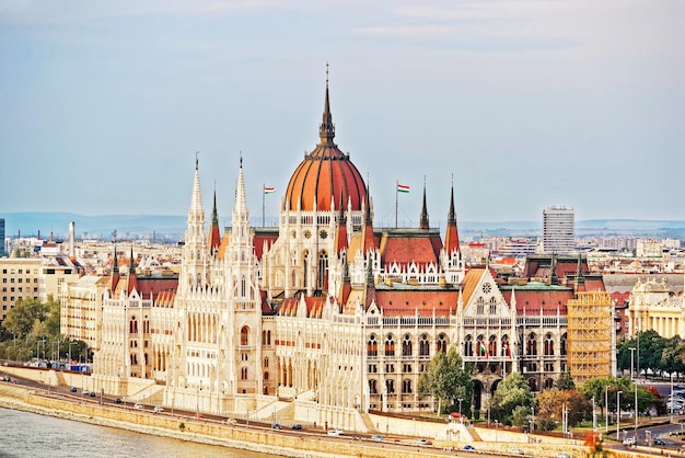 Danube River and Hungarian Parliament house in Budapest, Hungary