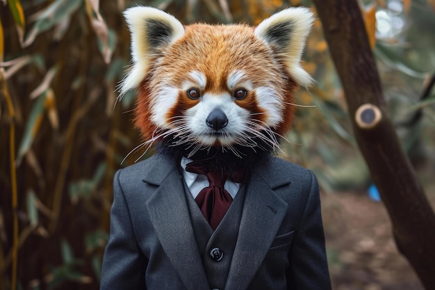 Dapper Anthropomorphic red panda dressed suit Generate Ai