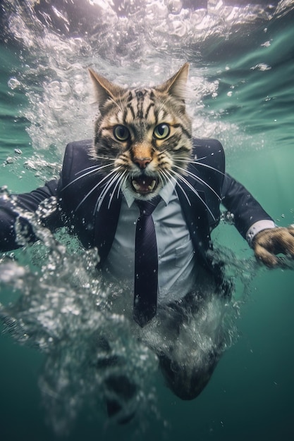 Dapper Cat Submerged in Water