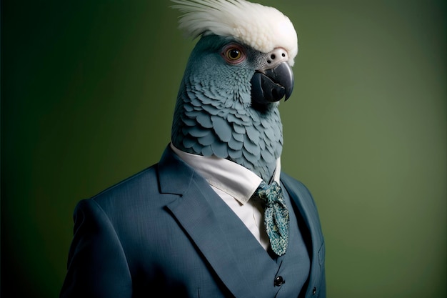 Dapper Cockatoo Een stijlvolle Avian Executive in Dark Studio Portrait Generative Ai