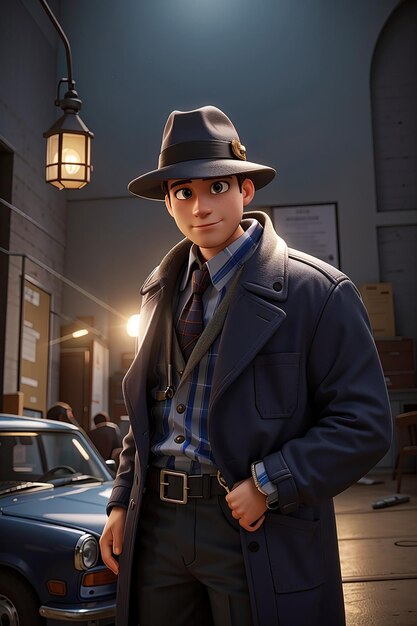 Dapper Detective Cartoon Character Engaging 3D Animation