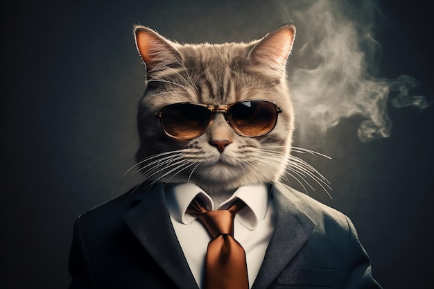 Dapper Feline Stylish Cat in Shades and Suit Generative By Ai