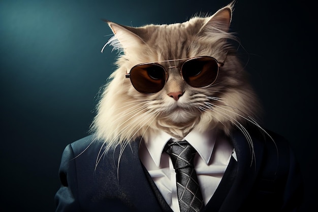 Dapper Feline Stylish Cat in Shades and Suit Generative By Ai