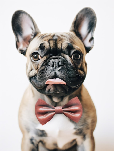 Dapper French Bulldog puppy wearing a bow tie Vertical illustration Generative ai illustration