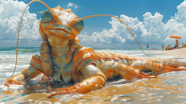 Foto dappere aardwurm die een bikini draagt en de zon opneemt op een bruisend strand in een levendige aquarel stijl