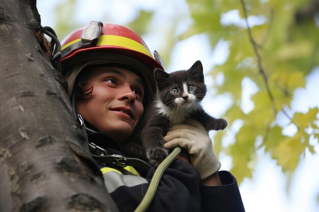 Dappere brandweerman in actie Kitten gered van gevaar