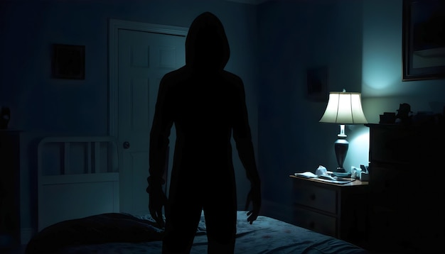 a dar shadow people in a bedroom in the dark