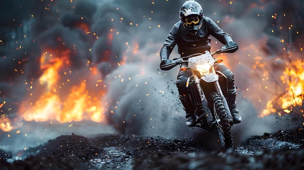 Daredevil Rider verovert Fiery Trail Concept Extreme Sport Mountain Biking Trail Blazing Adrenaline Junkies Fearless Riders