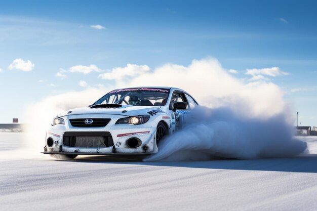 Photo the daredevil's dance a hypnotizing white drift car soaring through the circuit