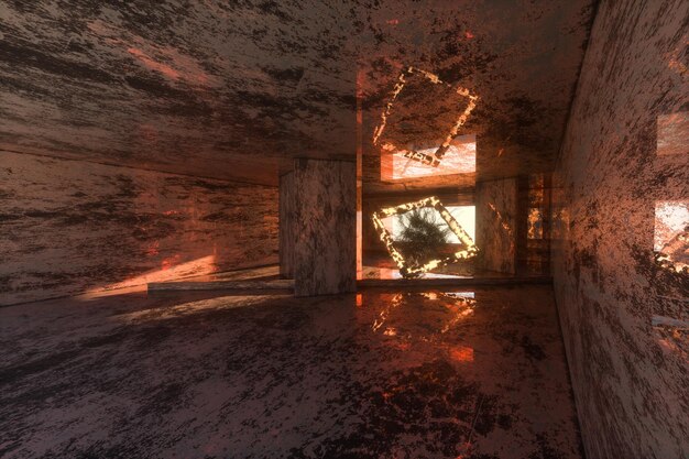 The dark abandoned room creative architectural construction 3d rendering
