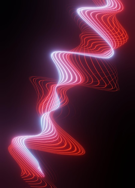 輝く波と暗い抽象的な 3 d レンダリングの背景波状の輝く明るい流れる曲線線魔法の輝きエネルギー光沢のある移動ライン デザイン要素未来技術の概念テキストのコピー スペース