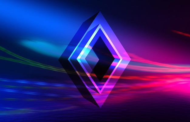 Photo dark abstract background neon geometric 3d diamond shape uv smoke 3d illustration