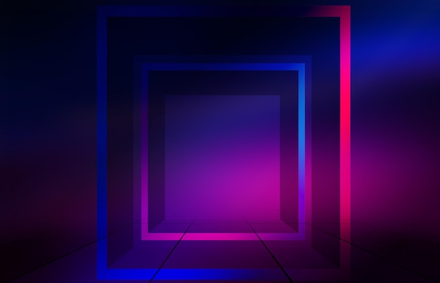 Foto sfondo astratto scuro figura 3d geometrica al neon illustrazione 3d di fumo uv
