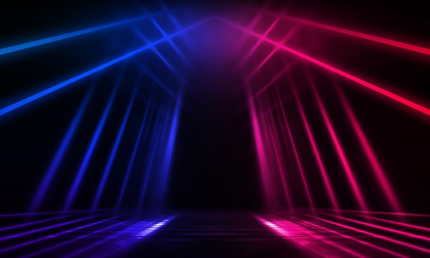 Dark abstract background with neon lines and rays