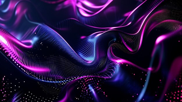 Dark Abstract Background With Neon Waves And Futuris Scene Technology Wallpaper