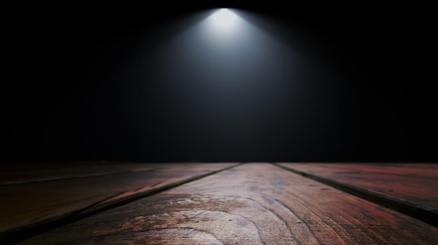 Dark abstract background with wooden surface Spotlight smoke fog