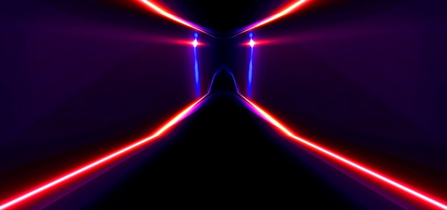 Dark abstract futuristic background. Neon lines glow. Neon lines, shapes. Multi-colored glow, blurry lights.