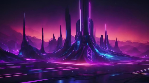Dark abstract futuristic background with ultraviolet neon glow
