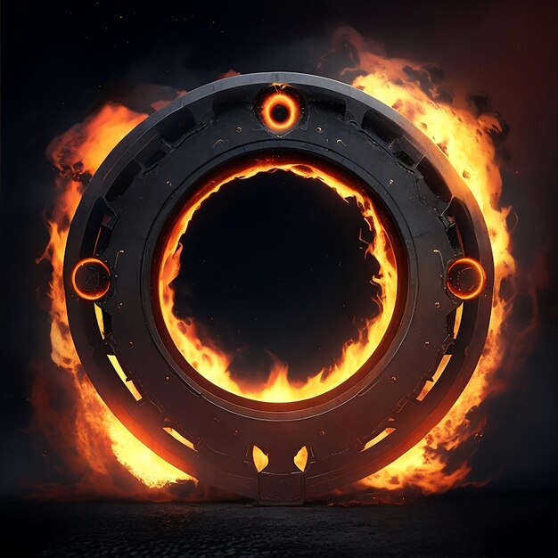 dark abstract futuristic with a Circle gate fire