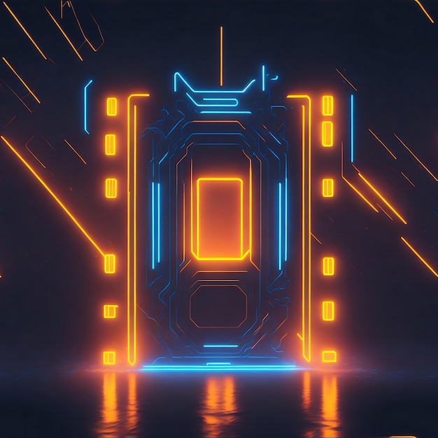 dark abstract futuristic with a Square gate neon