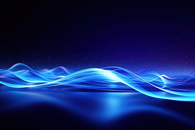 Dark abstract neon background bright blue waves