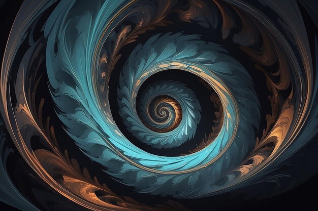 Dark abstract spiral swirl twirl and vortex shapes