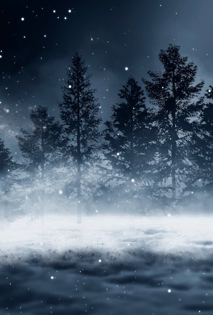 Dark abstract winter forest background.