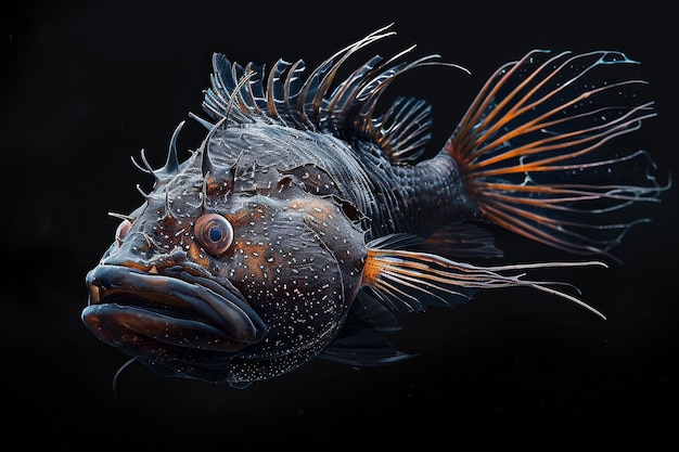 Photo dark abyssal fish on black background