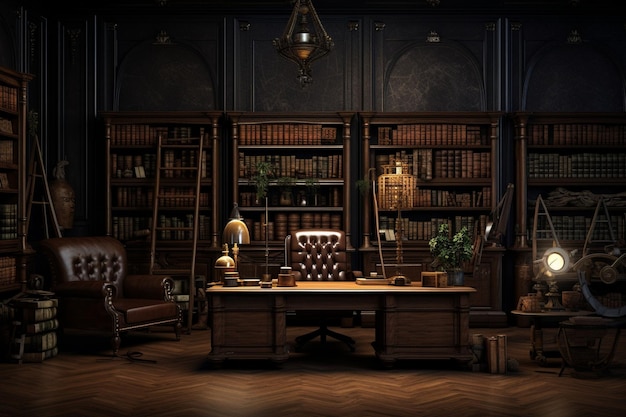 Dark academia aesthetic study room with rich Generative ai