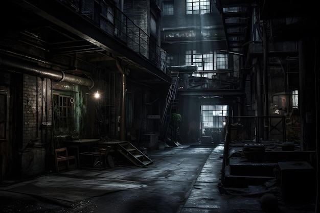 A dark alley with a light coming through the window