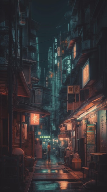 Темный переулок с вывеской «Город-призрак».