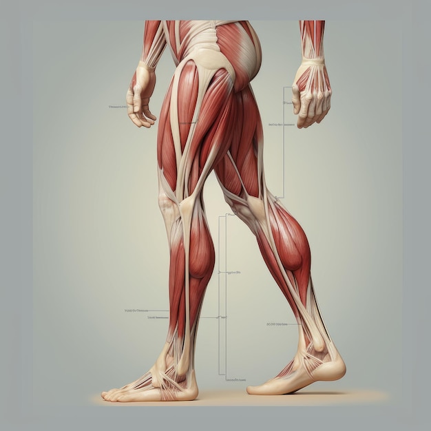 Photo the dark anatomy exposing leg musculature with realism and scientific precision against a highqual