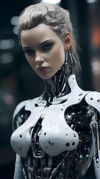 Фото Темная девушка андроид кибербионическая женщина технические девушки