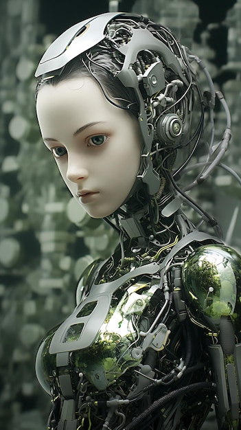 Foto dark android meisje cyberbionische vrouw techgirls