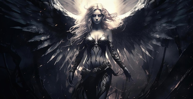 Premium AI Image | dark angel wallpaper black and white