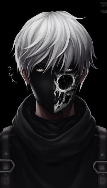 A dark anime character with a skull on his face