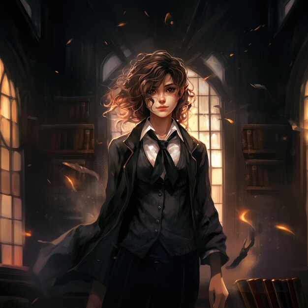 Premium AI Image  Dark Anime Harry Potter character manga illustration