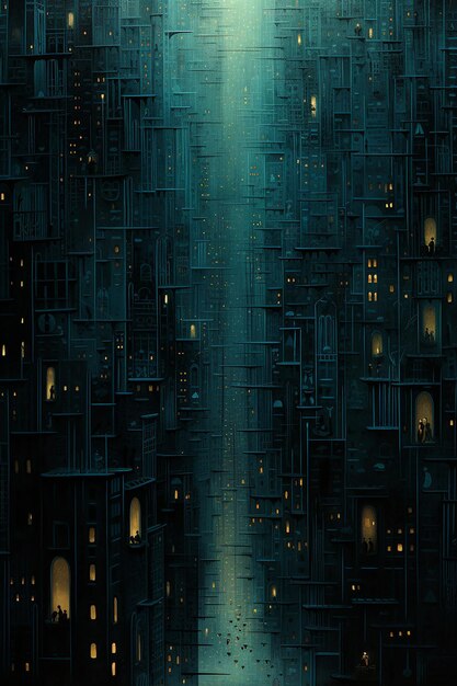 Photo dark aquamarine city creative imagination