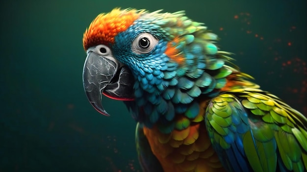 Dark azure and yellow parrot on a green background