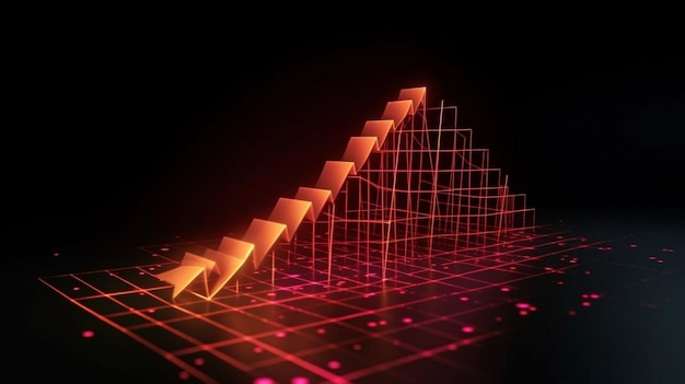 Dark backdrop with a downward red crisis chart grid Generative AI proposal for a recession and economic collapse