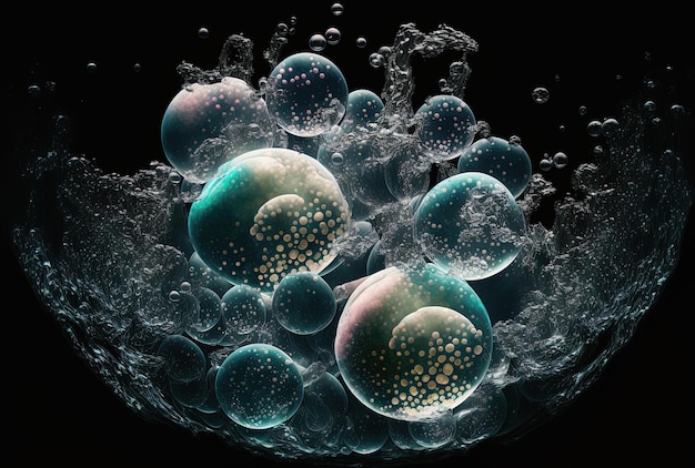 A dark backdrop with underwater oxygen bubbles