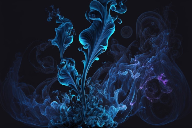 On a dark background abstract blue smoke and steam are moving The idea behind aromatherapy