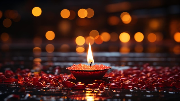 Dark Background Candle Diwali Festival Symbol Shining in the Night