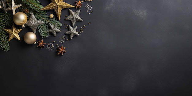 Dark background Christmas banner with copy space top view generative AI technology