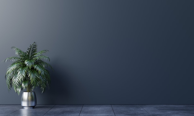 Photo dark background empty room with plants on a floor