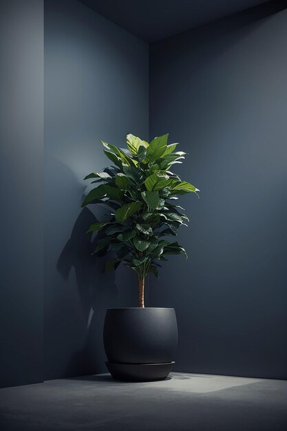 Dark background empty room with plants on a floor