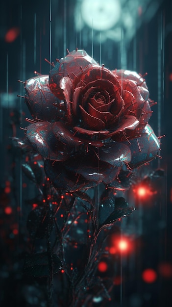 The dark background of the flower is a red flower with a red center.