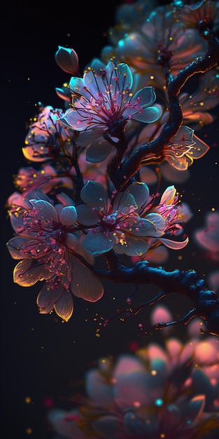 The dark background of the flowers