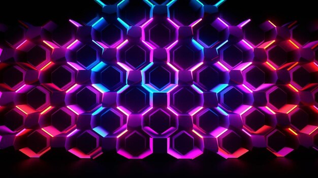 Photo dark background hexagon shape pattern neon glow in black