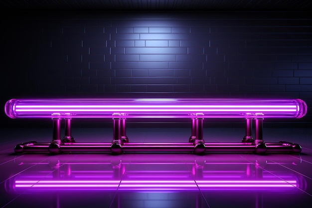 Dark background is reflected in purple light neon line Generative AI